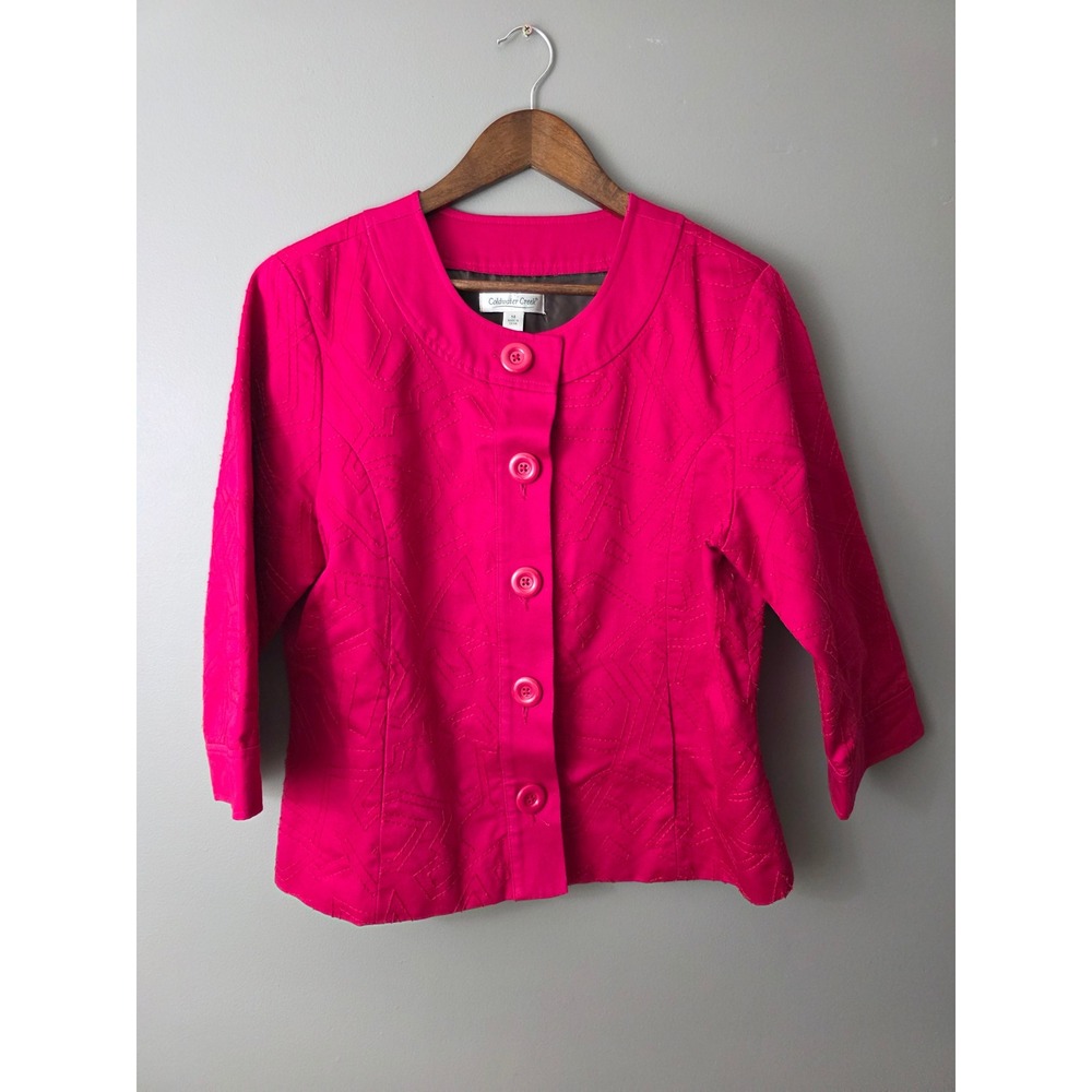 Coldwater Creek Magenta Pink Embroidered Button Front Jacket Size 14